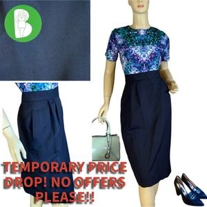 VINTAGE ANGELICA NAVY BLUE PLEATED PENCIL MIDI SKIRT NWT (12)